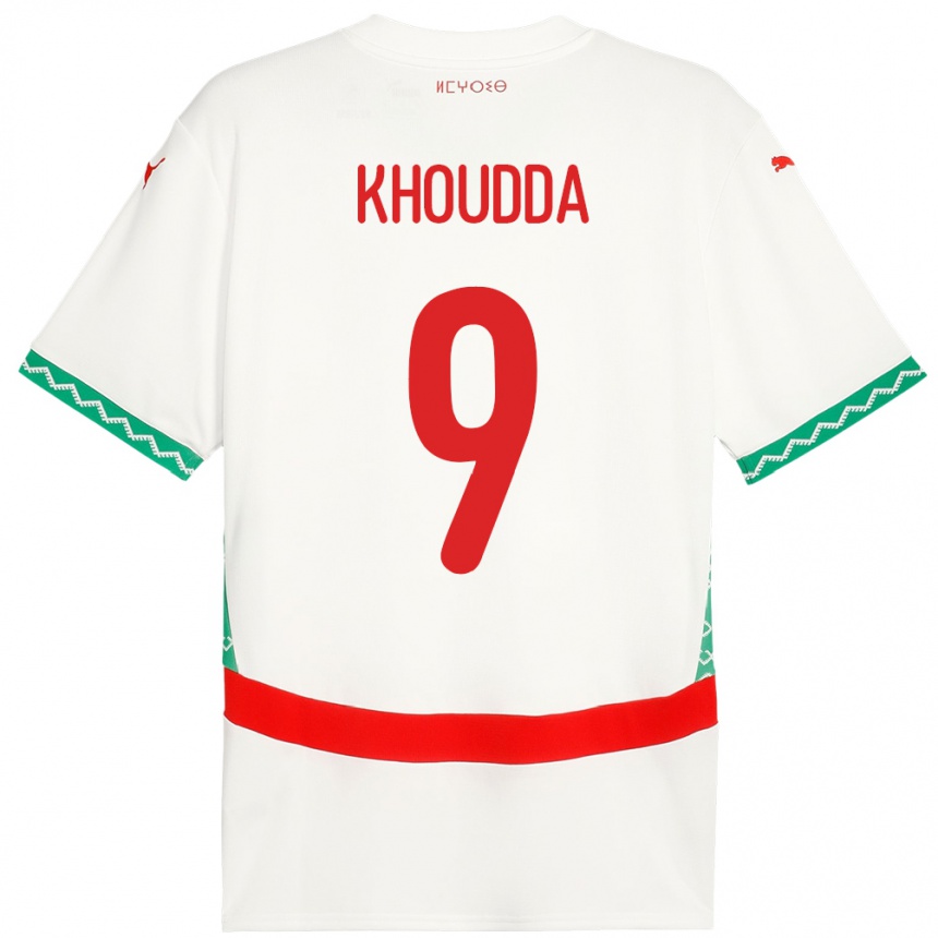 נשים כדורגל מָרוֹקוֹ Youssef Khoudda #9 לָבָן הרחק ג'רזי 24-26