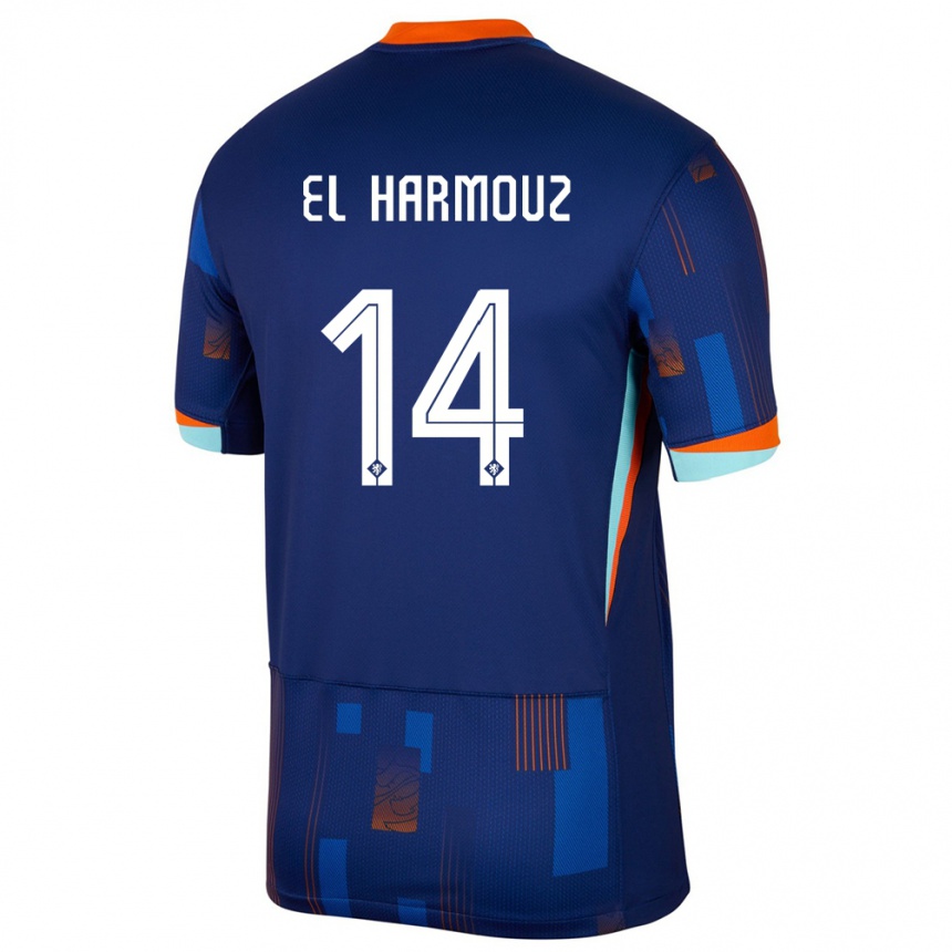 נשים כדורגל הולנד Nassim El Harmouz #14 כְּחוֹל הרחק ג'רזי 24-26