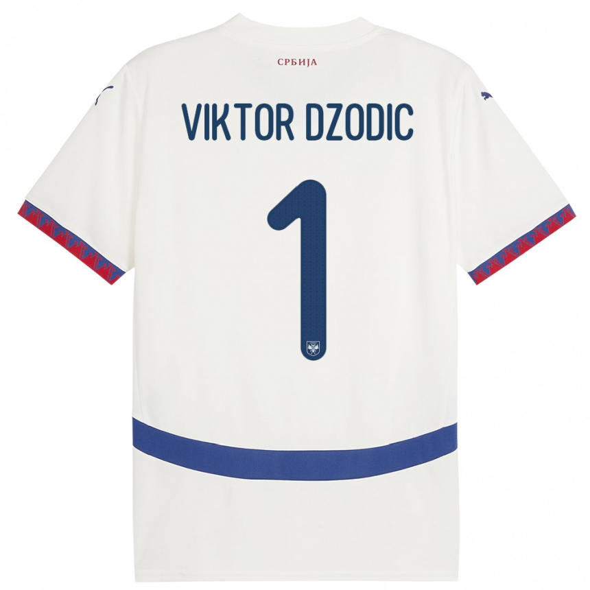 נשים כדורגל סרביה Viktor Dzodic #1 לבן הרחק ג'רזי 24-26