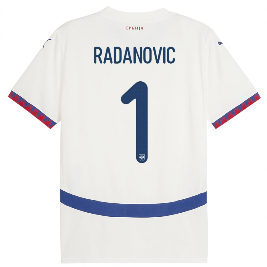 נשים כדורגל סרביה Savo Radanovic #1 לבן הרחק ג'רזי 24-26