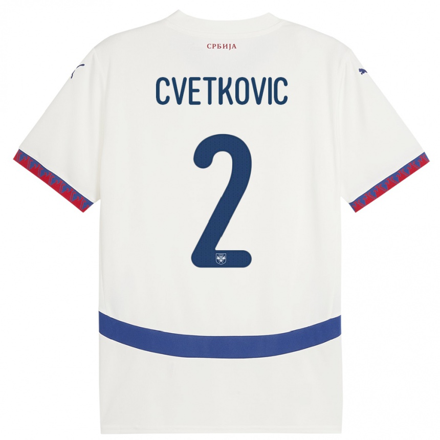 נשים כדורגל סרביה Djordje Cvetkovic #2 לבן הרחק ג'רזי 24-26