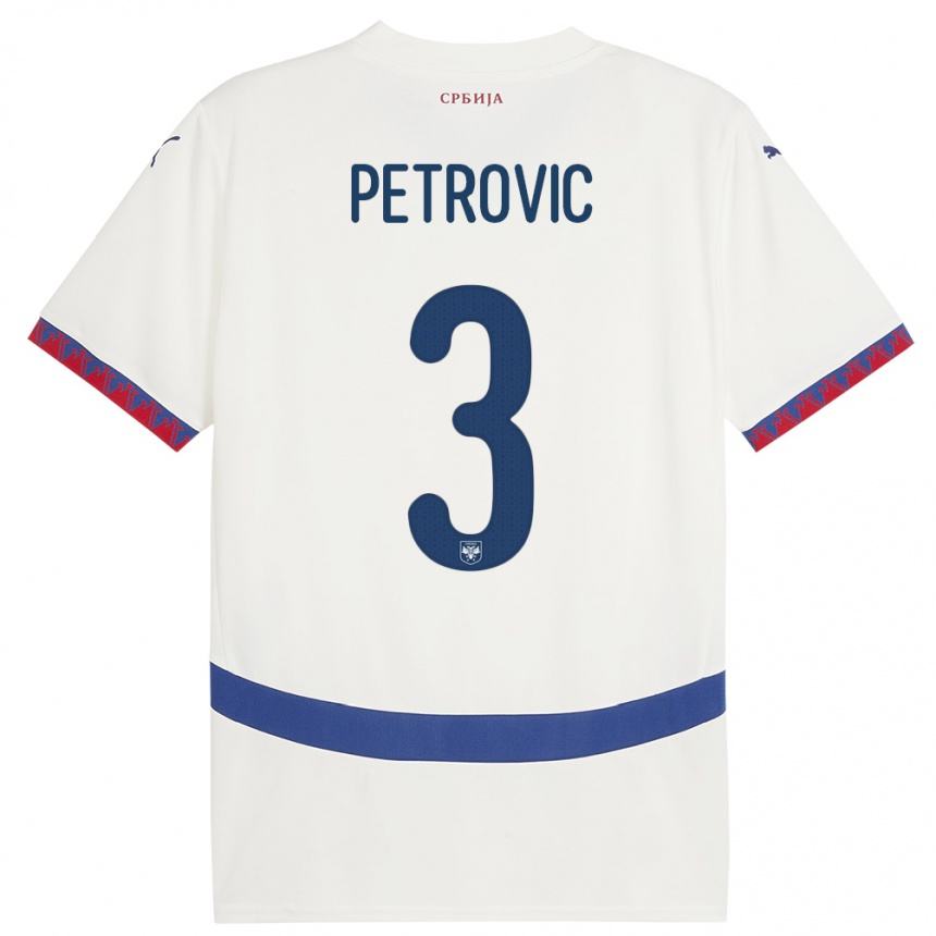 נשים כדורגל סרביה Stefan Petrovic #3 לבן הרחק ג'רזי 24-26
