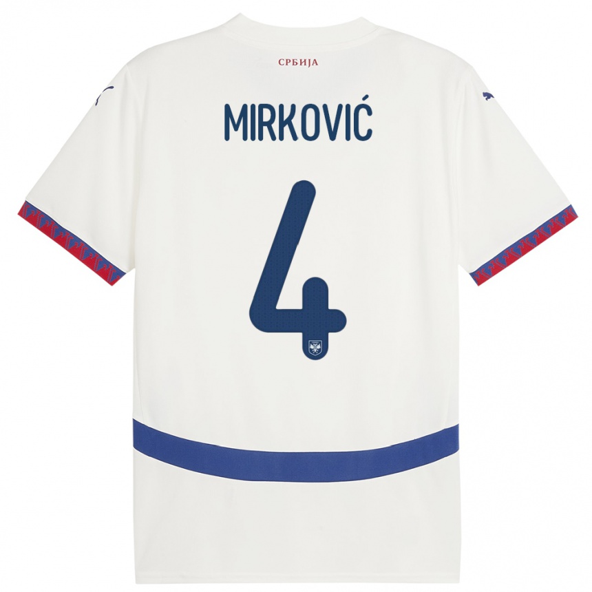 נשים כדורגל סרביה Nemanja Mirković #4 לבן הרחק ג'רזי 24-26