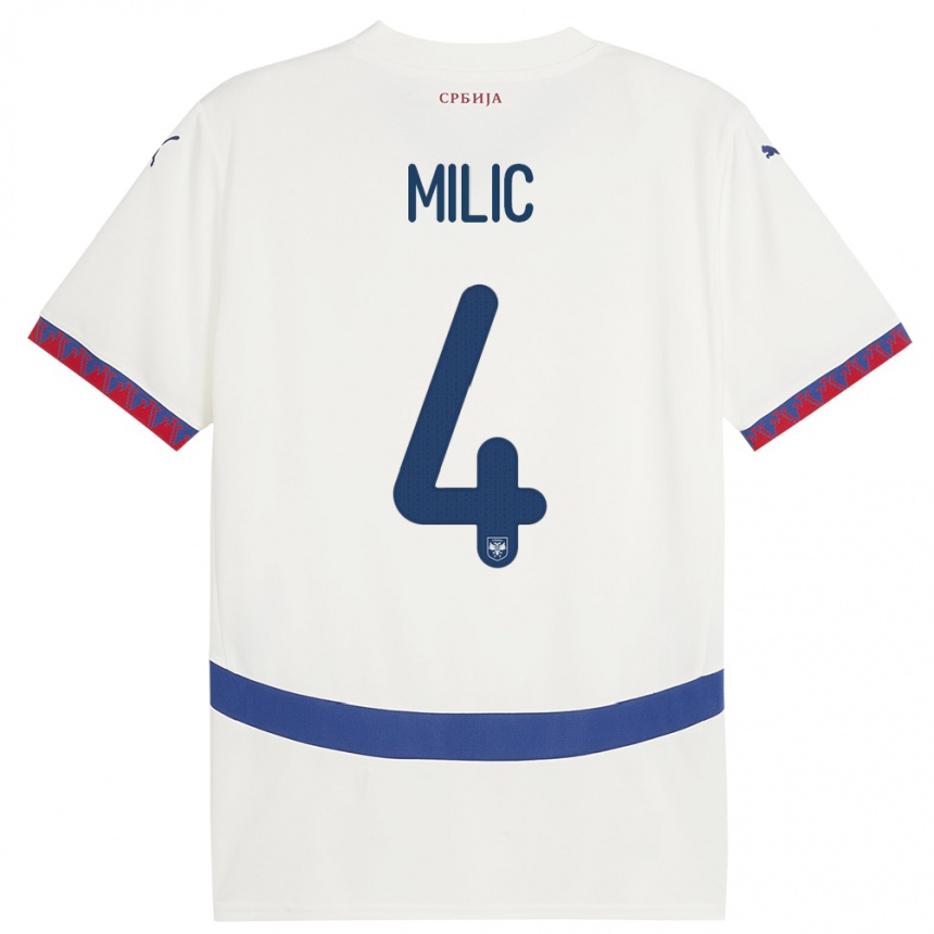 נשים כדורגל סרביה Lazar Milic #4 לבן הרחק ג'רזי 24-26