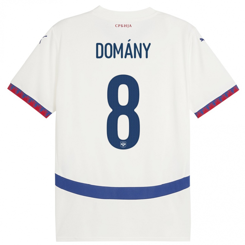 נשים כדורגל סרביה Bence Domány #8 לבן הרחק ג'רזי 24-26