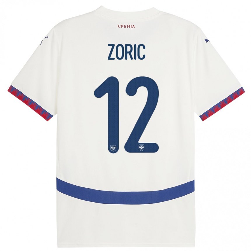 נשים כדורגל סרביה Nemanja Zoric #12 לבן הרחק ג'רזי 24-26