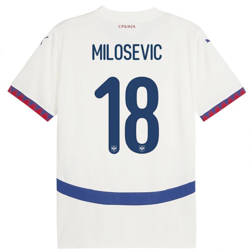 נשים כדורגל סרביה Mateja Milosevic #18 לבן הרחק ג'רזי 24-26