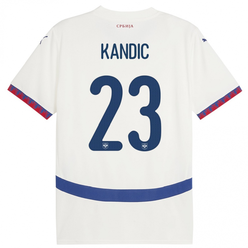 נשים כדורגל סרביה Marko Kandic #23 לבן הרחק ג'רזי 24-26