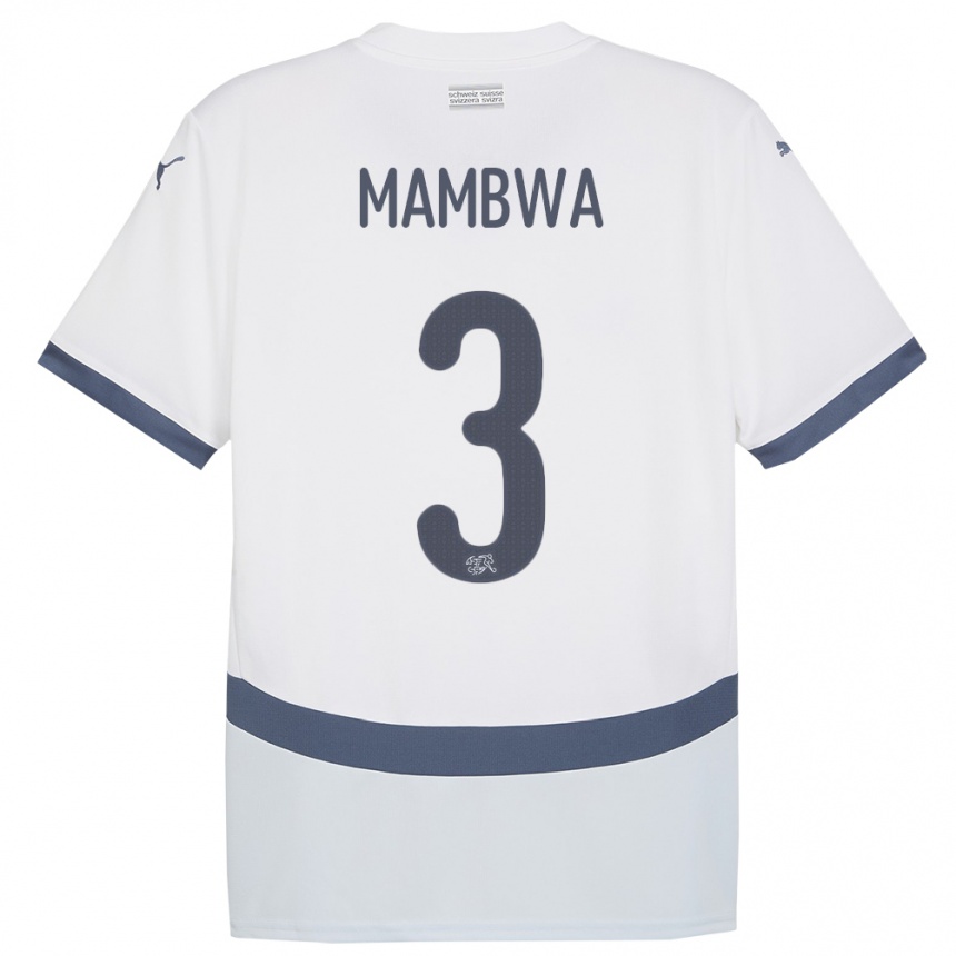 נשים כדורגל שווייץ Olivier Mambwa #3 לבן הרחק ג'רזי 24-26