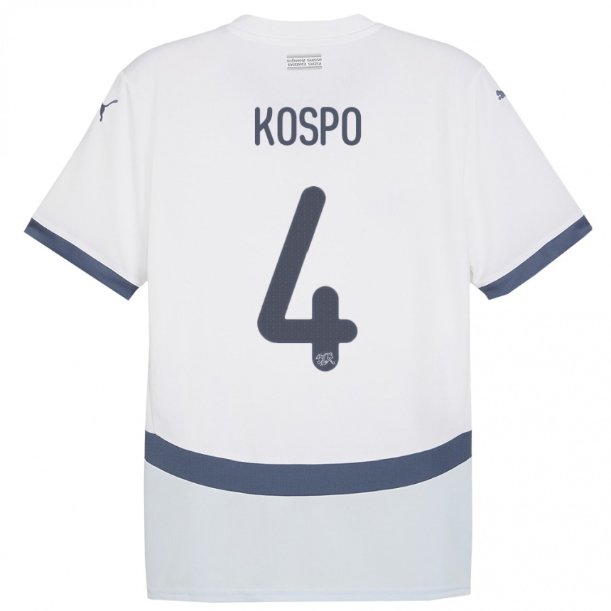 נשים כדורגל שווייץ אמן קוספו #4 לבן הרחק ג'רזי 24-26