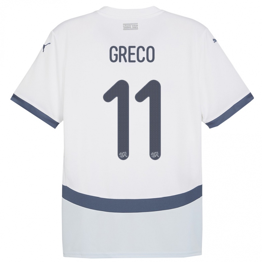 נשים כדורגל שווייץ Mario Greco #11 לבן הרחק ג'רזי 24-26