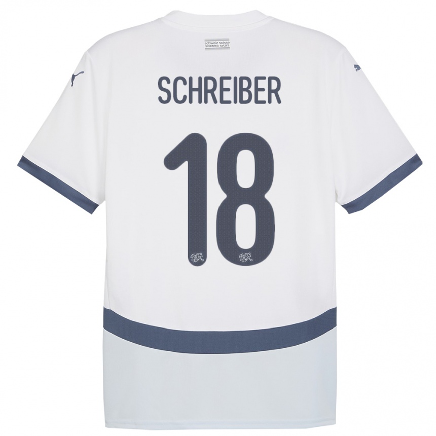 נשים כדורגל שווייץ Loris Schreiber #18 לבן הרחק ג'רזי 24-26