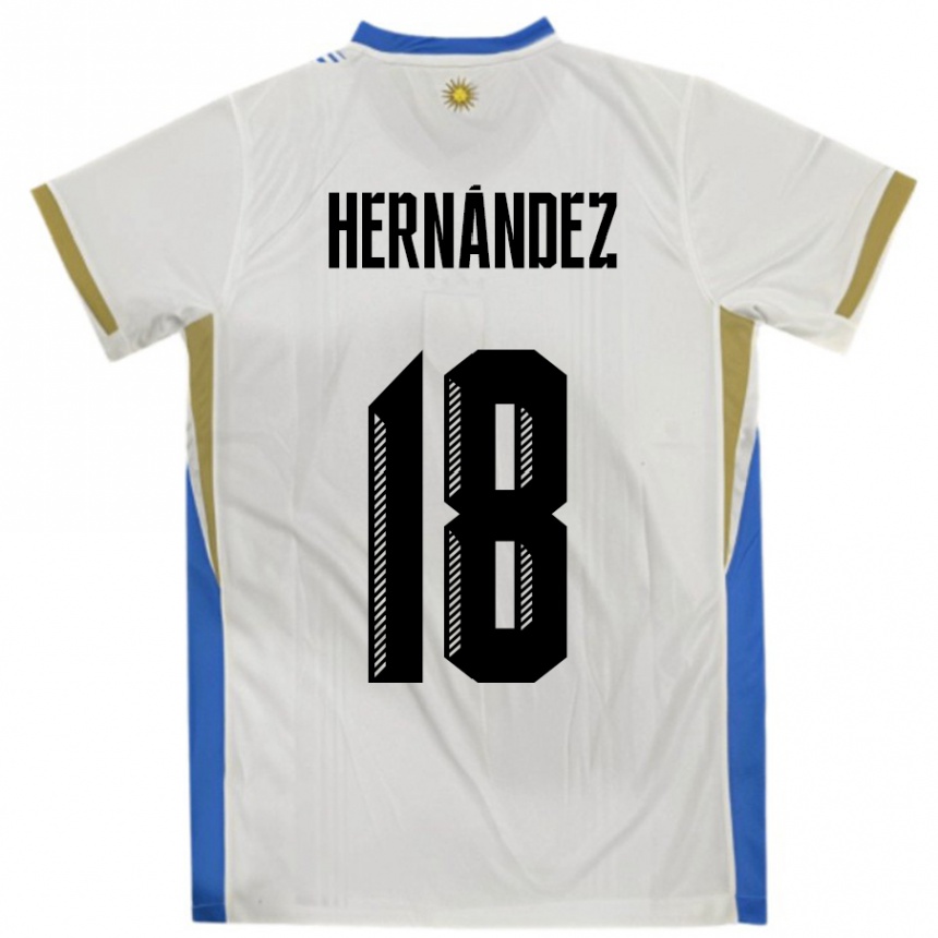 נשים כדורגל אורוגוואי Tomás Hernández #18 לבן כחול הרחק ג'רזי 24-26