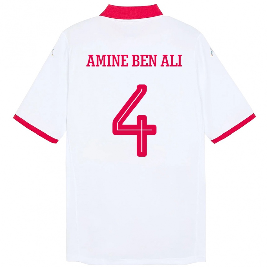 נשים כדורגל תוניסיה Mohamed Amine Ben Ali #4 לָבָן הרחק ג'רזי 24-26