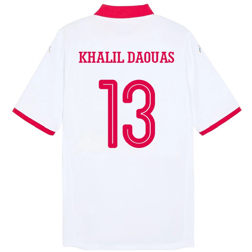 נשים כדורגל תוניסיה Mohamed Khalil Daouas #13 לָבָן הרחק ג'רזי 24-26