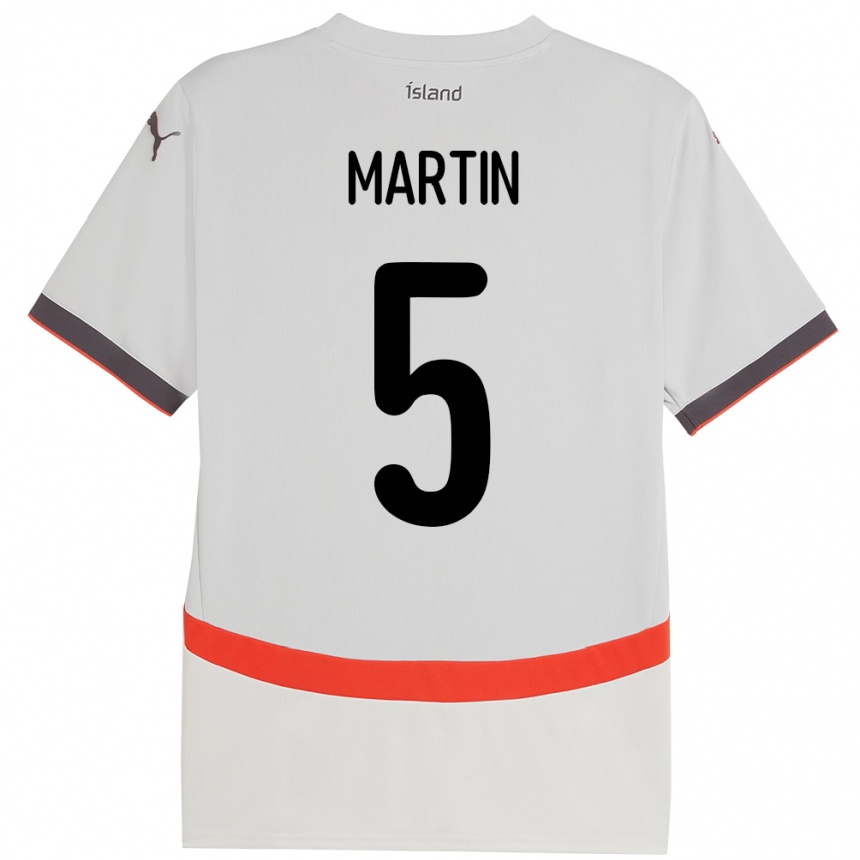 נשים כדורגל אִיסלַנד Markús Andri Daníelsson Martin #5 לָבָן הרחק ג'רזי 24-26