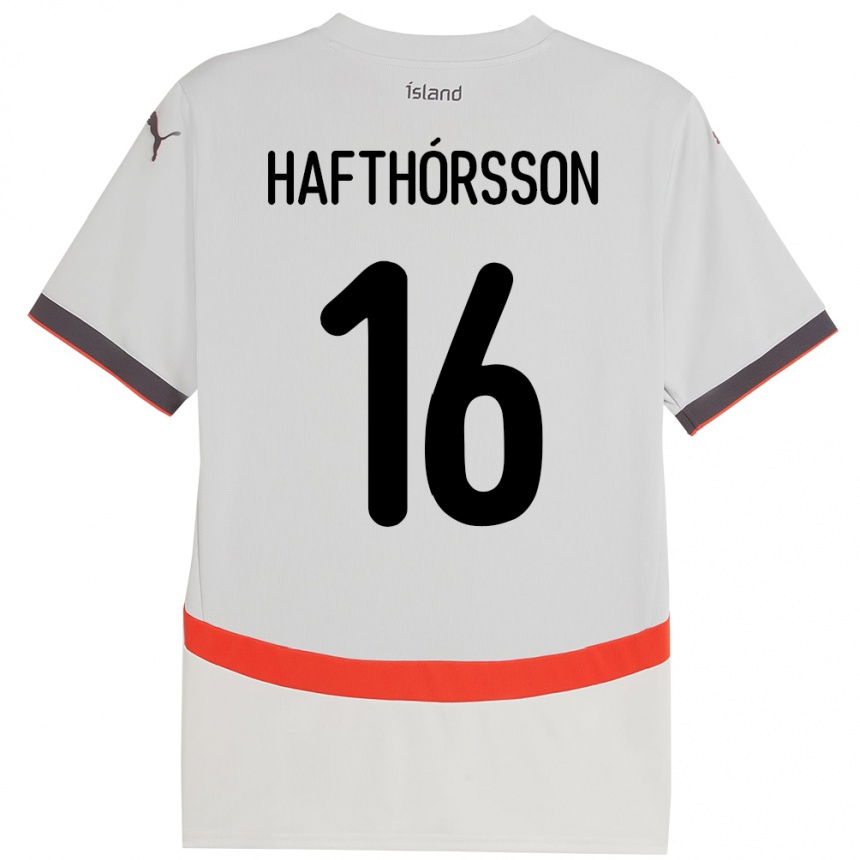 נשים כדורגל אִיסלַנד Gestur Alexander Hafthórsson #16 לָבָן הרחק ג'רזי 24-26