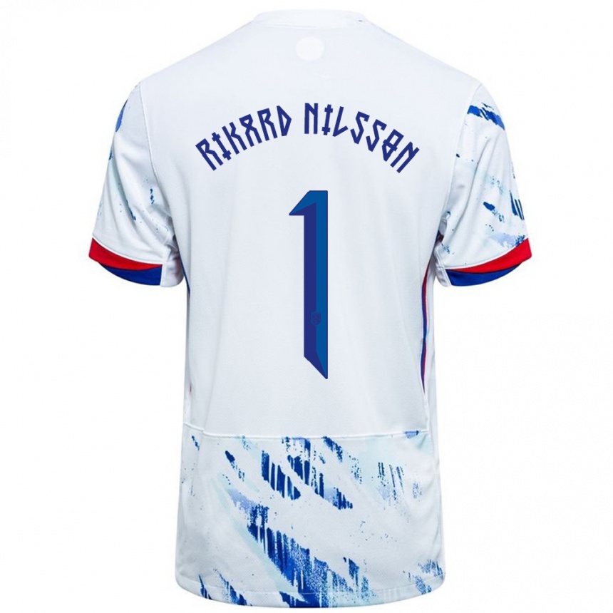 נשים כדורגל נורבגיה Oskar Rikard Nilsson #1 לבן כחול הרחק ג'רזי 24-26