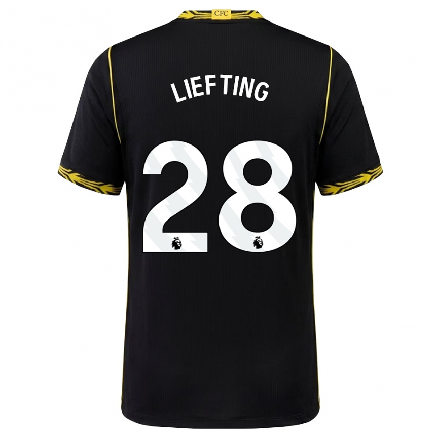 נשים כדורגל Femke Liefting #28 שחור צהוב הרחק ג'רזי 2026/27