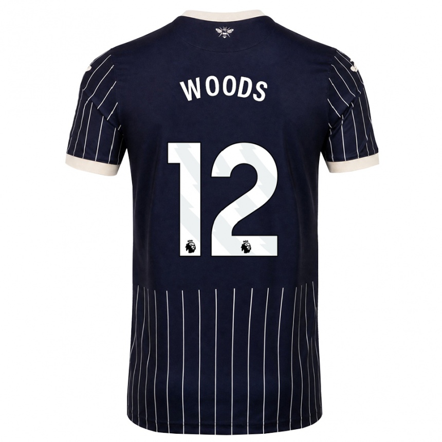 נשים כדורגל Nikki Woods #12 שחור לבן הרחק ג'רזי 2026/27 נשים כדורגל Nikki Woods #12 שחור לבן הרחק ג'רזי 2026/27
