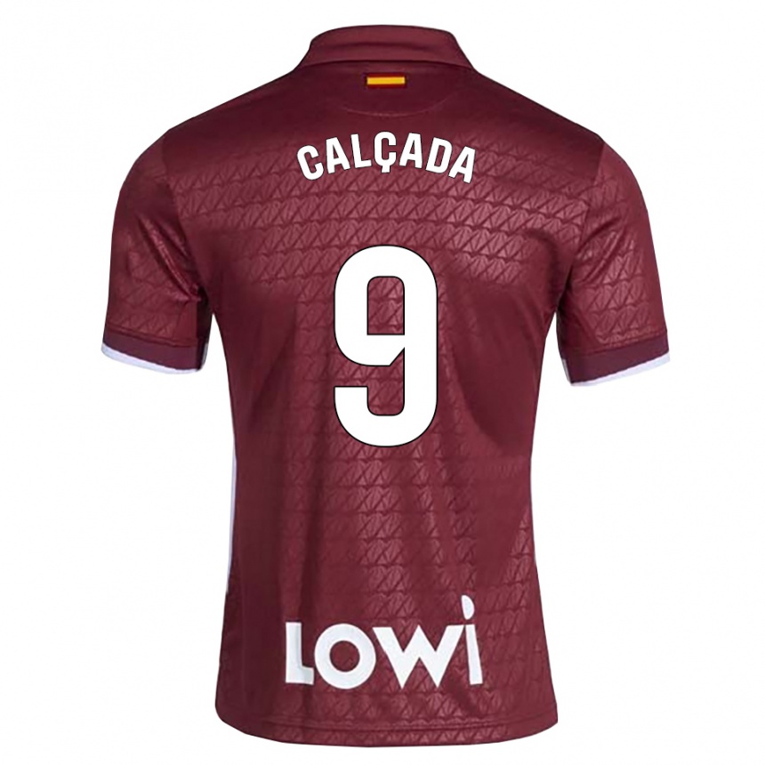 ילדים כדורגל Gonzalo Calçada #9 אדום כהה לבן הרחק ג'רזי 2026/27