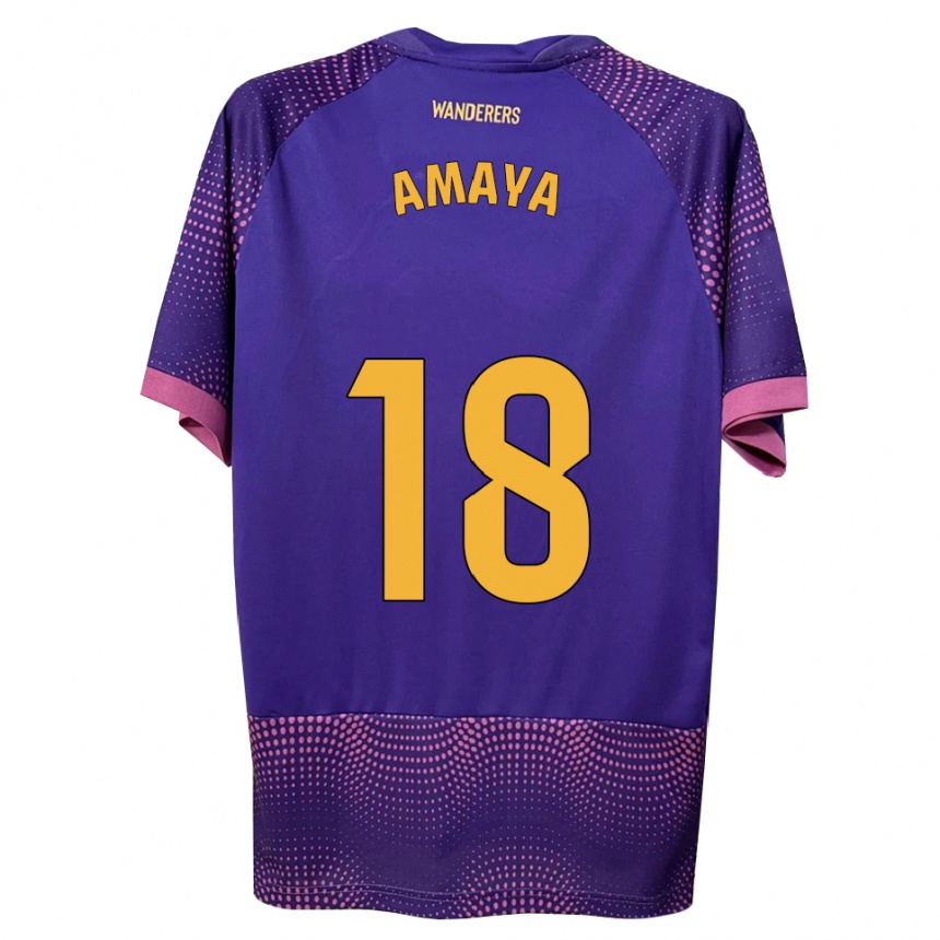 ילדים כדורגל María Amaya #18 לבן ורוד סגול הרחק ג'רזי 2026/27