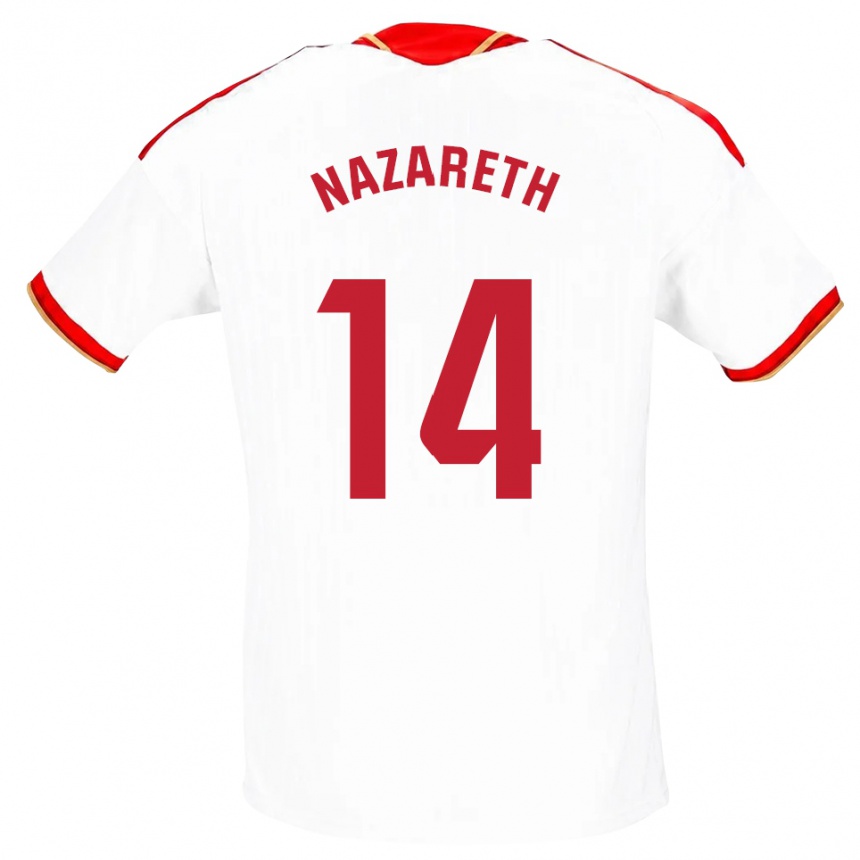 גברים כדורגל Nazareth Martín #14 לבן אדום ג'רזי ביתית 2026/27