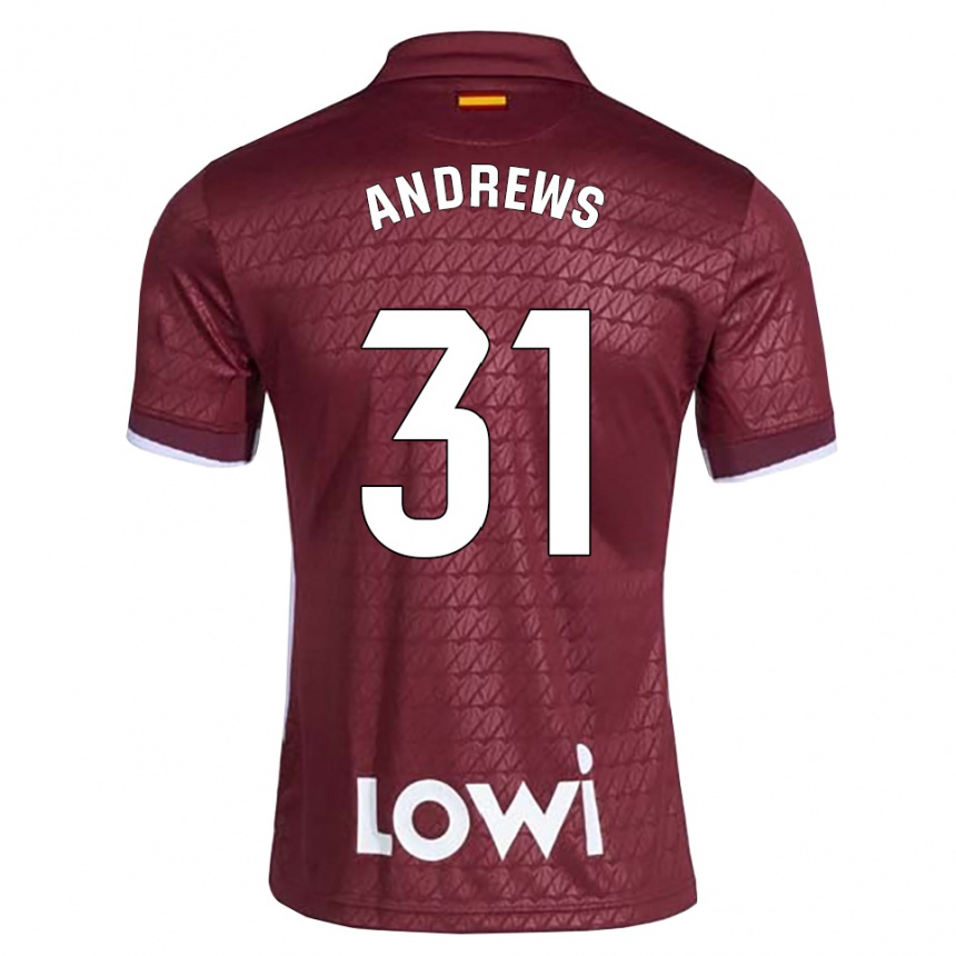 גברים כדורגל George Andrews #31 אדום כהה לבן הרחק ג'רזי 2026/27