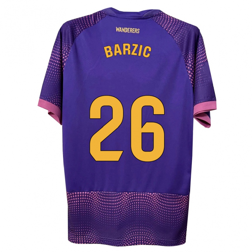 גברים כדורגל Matia Barzic #26 לבן ורוד סגול הרחק ג'רזי 2026/27