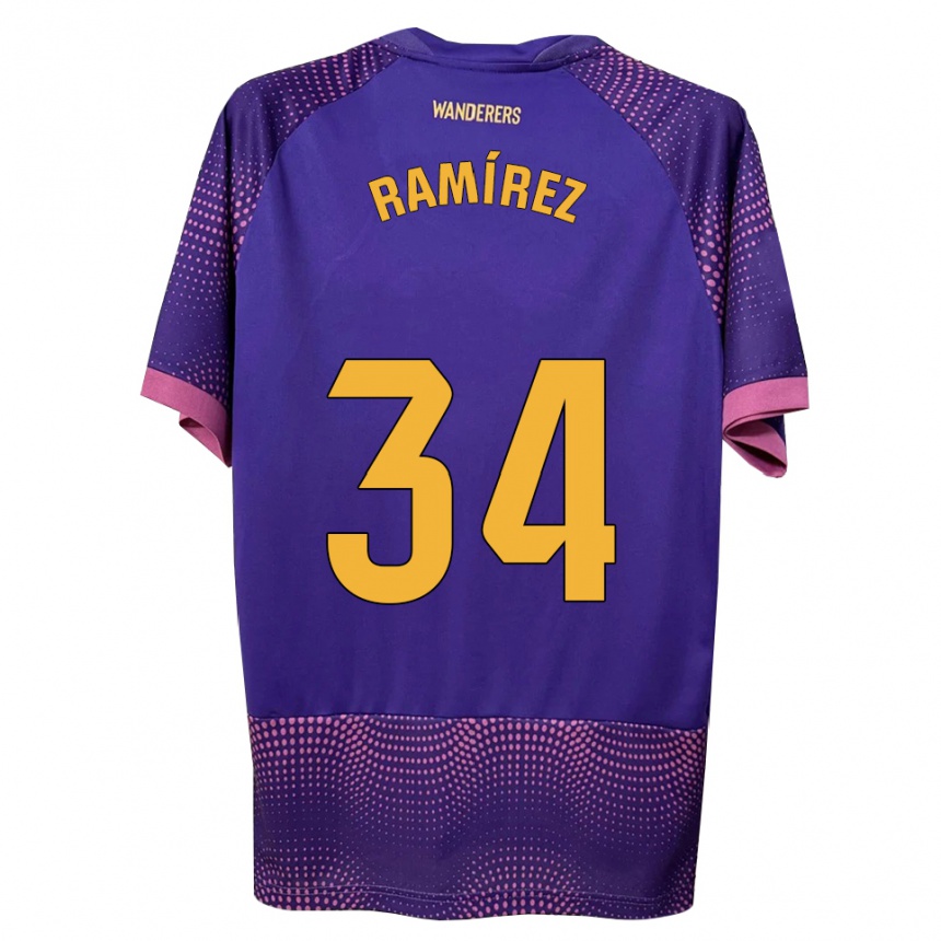 גברים כדורגל Jalmar Ramírez #34 לבן ורוד סגול הרחק ג'רזי 2026/27