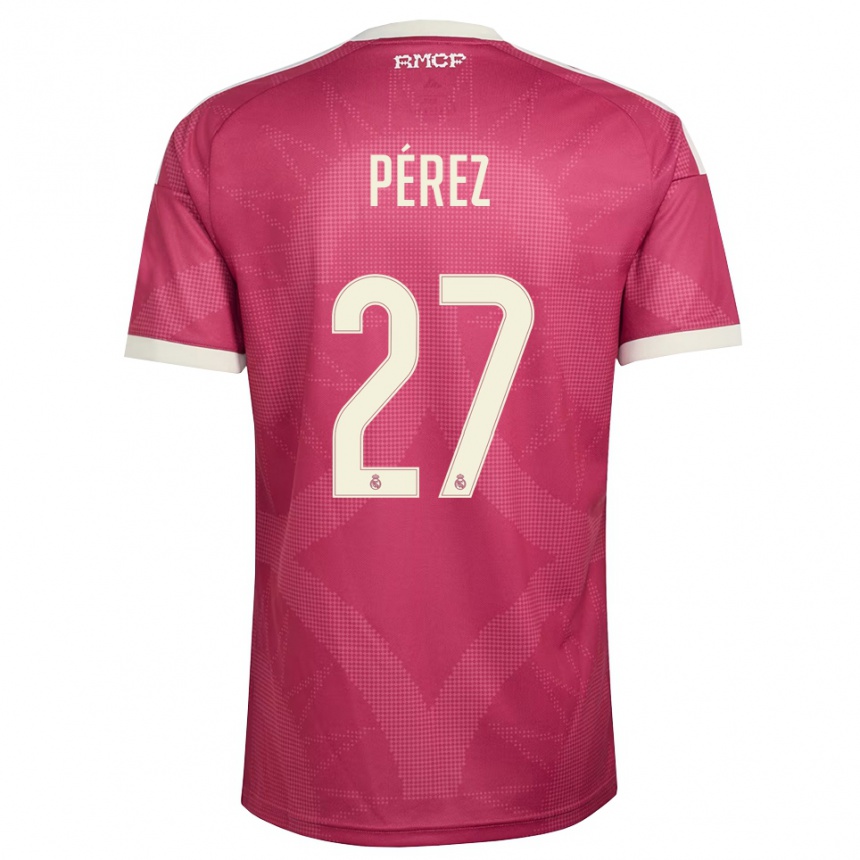 גברים כדורגל Adrián Pérez #27 אדום סגול חיוור לבן ג'רזי קיט שלישי 2026/27