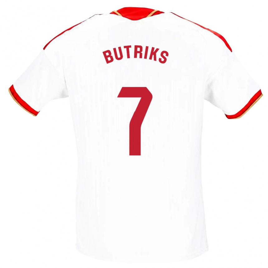 נשים כדורגל Artjoms Butriks #7 לבן אדום ג'רזי ביתית 2026/27 נשים כדורגל Artjoms Butriks #7 לבן אדום ג'רזי ביתית 2026/27