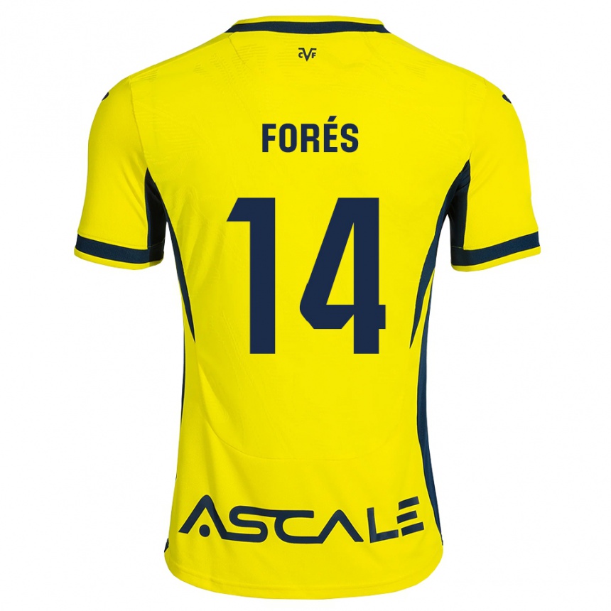 נשים כדורגל Arnau Forés #14 צהוב שחור אדום ג'רזי ביתית 2026/27