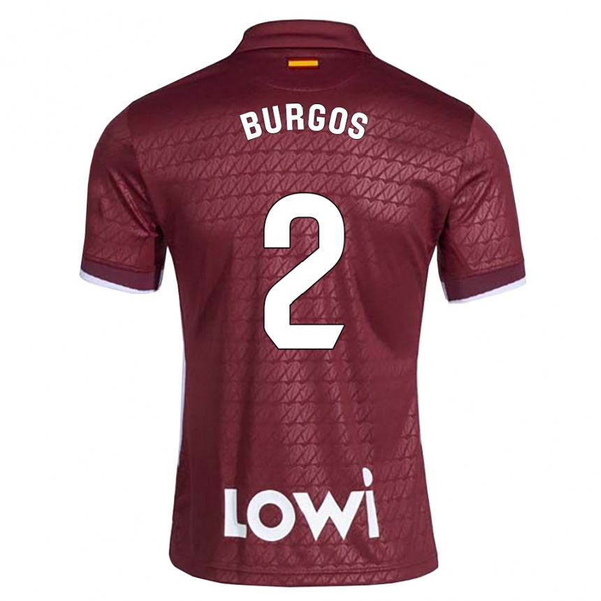 נשים כדורגל Curro Burgos #2 אדום כהה לבן הרחק ג'רזי 2026/27