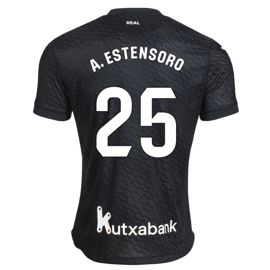 נשים כדורגל Alazne Estensoro #25 שחור לבן הרחק ג'רזי 2026/27