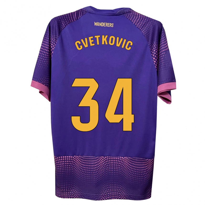 נשים כדורגל Novak Cvetkovic #34 לבן ורוד סגול הרחק ג'רזי 2026/27