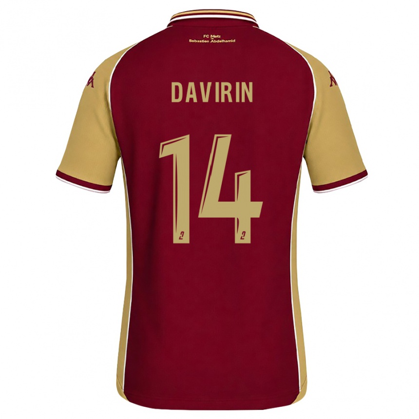 ילדים כדורגל Pierre-Alexandre Davirin #14 זהב אדום כהה ג'רזי ביתית 2026/27