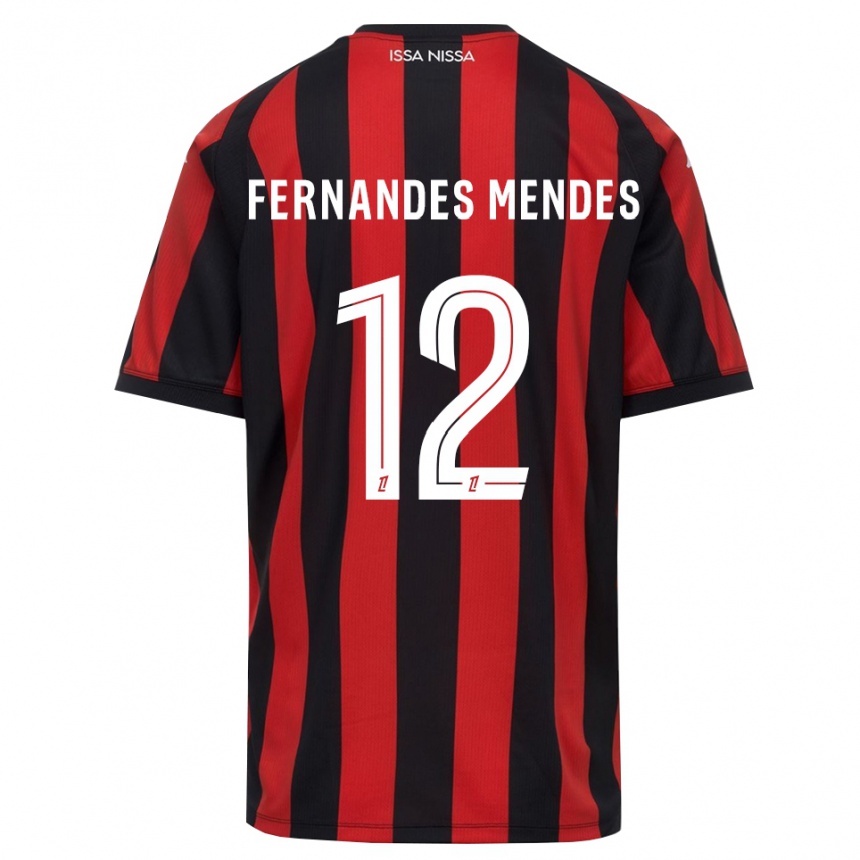ילדים כדורגל Mathis Fernandes Mendes #12 אדום שחור לבן ג'רזי ביתית 2026/27