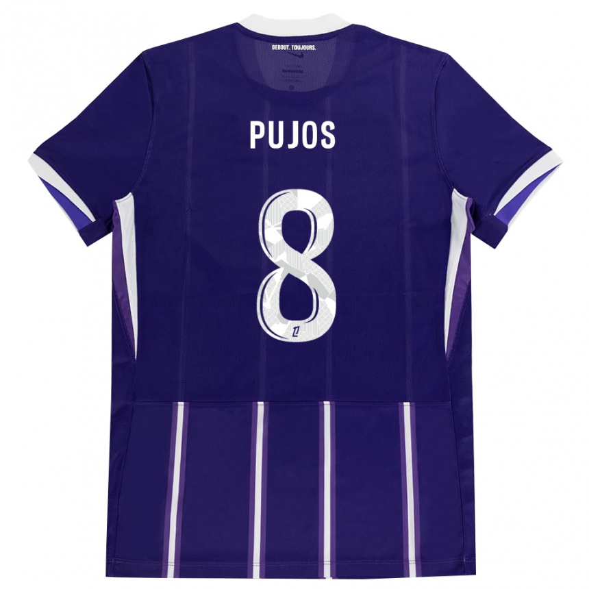 ילדים כדורגל Lenny Pujos #8 סגול לבן ג'רזי ביתית 2026/27