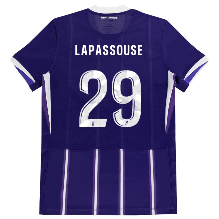 ילדים כדורגל Louna Lapassouse #29 סגול לבן ג'רזי ביתית 2026/27