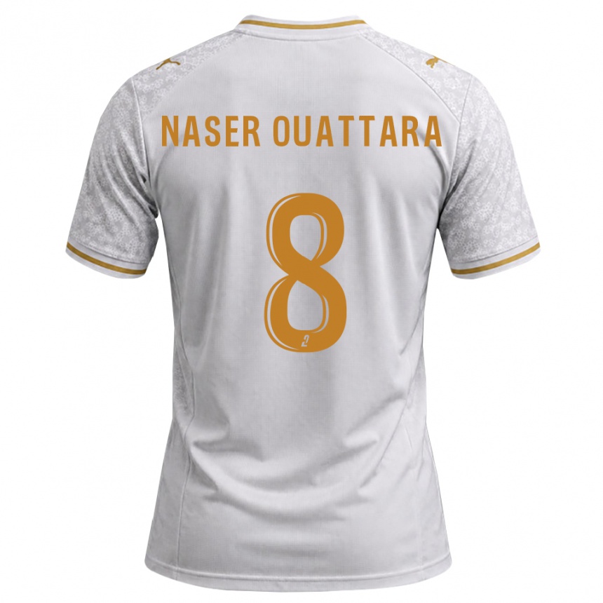 ילדים כדורגל Papus Naser Ouattara #8 לבן אפור זהב הרחק ג'רזי 2026/27