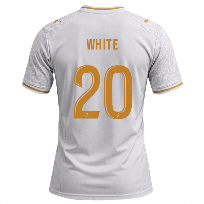 ילדים כדורגל Morgan White #20 לבן אפור זהב הרחק ג'רזי 2026/27 ילדים כדורגל Morgan White #20 לבן אפור זהב הרחק ג'רזי 2026/27