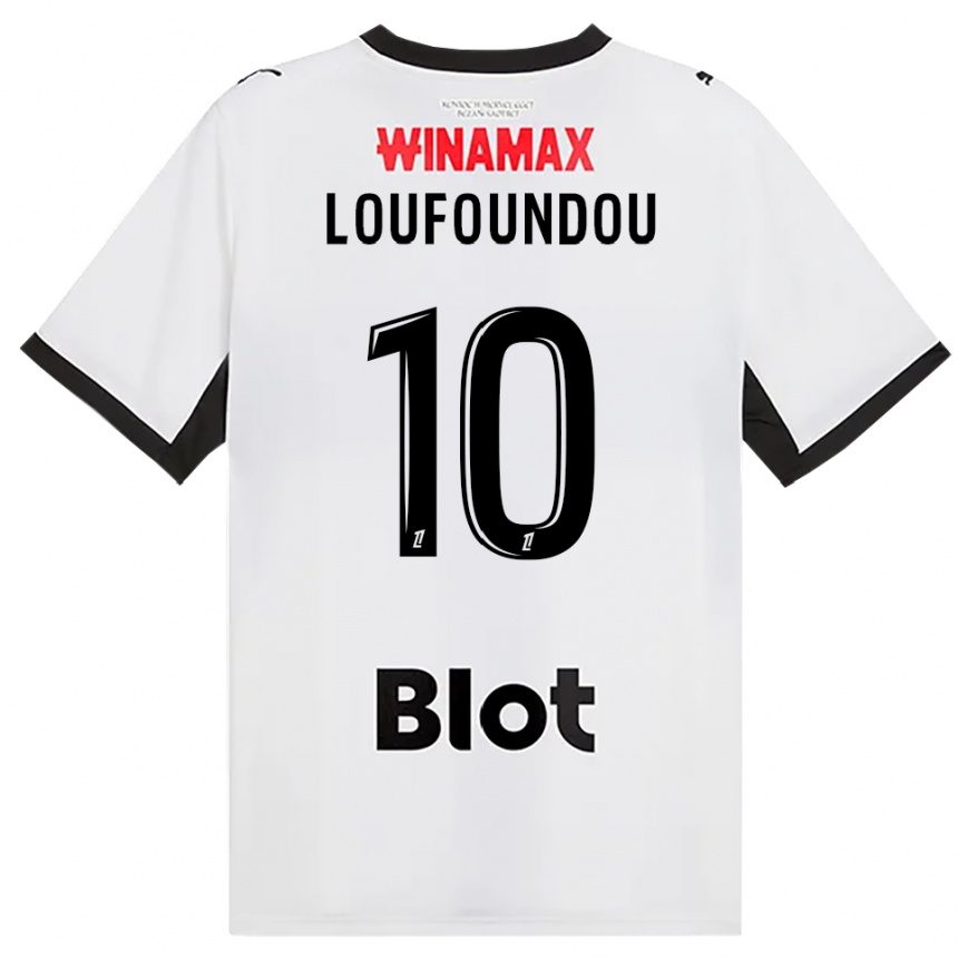 ילדים כדורגל Noah Loufoundou #10 לבן אדום שחור הרחק ג'רזי 2026/27