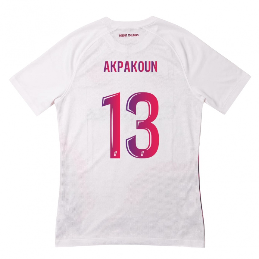 ילדים כדורגל Noé Akpakoun #13 לבן ורוד סגול הרחק ג'רזי 2026/27