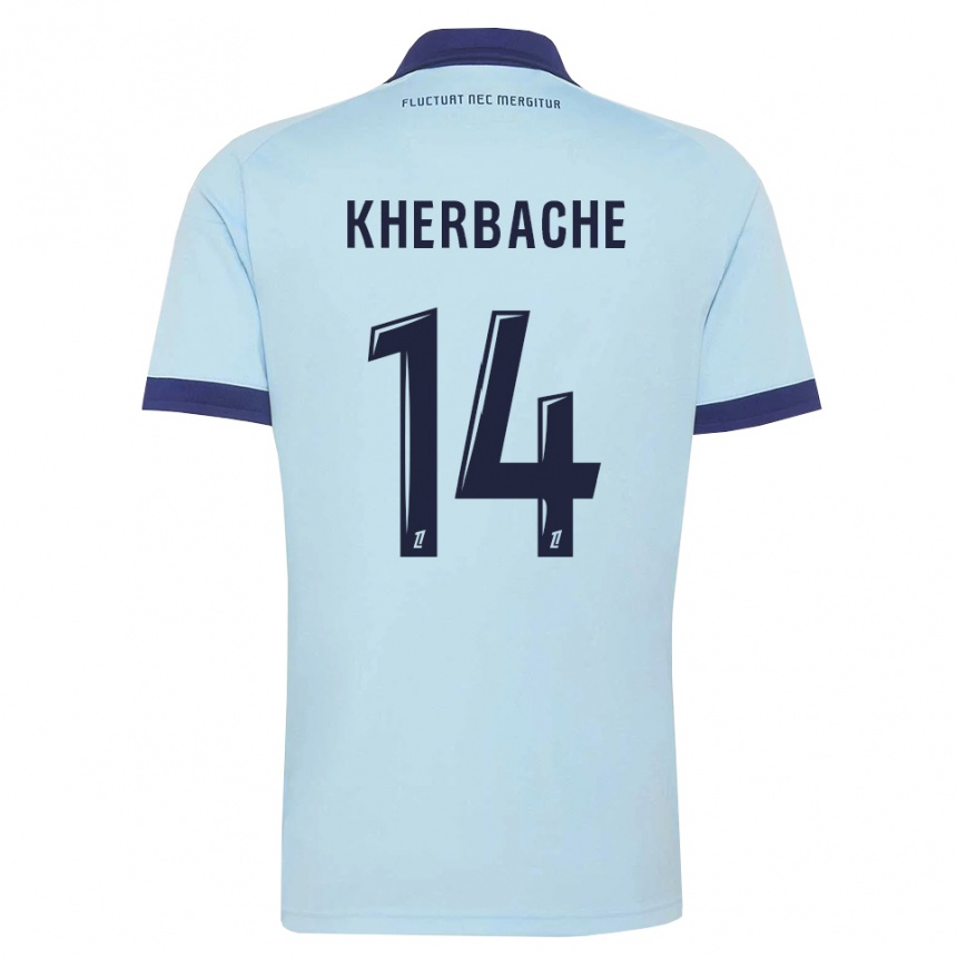 ילדים כדורגל Yoann Kherbache #14 כחול תירס שחור הרחק ג'רזי 2026/27