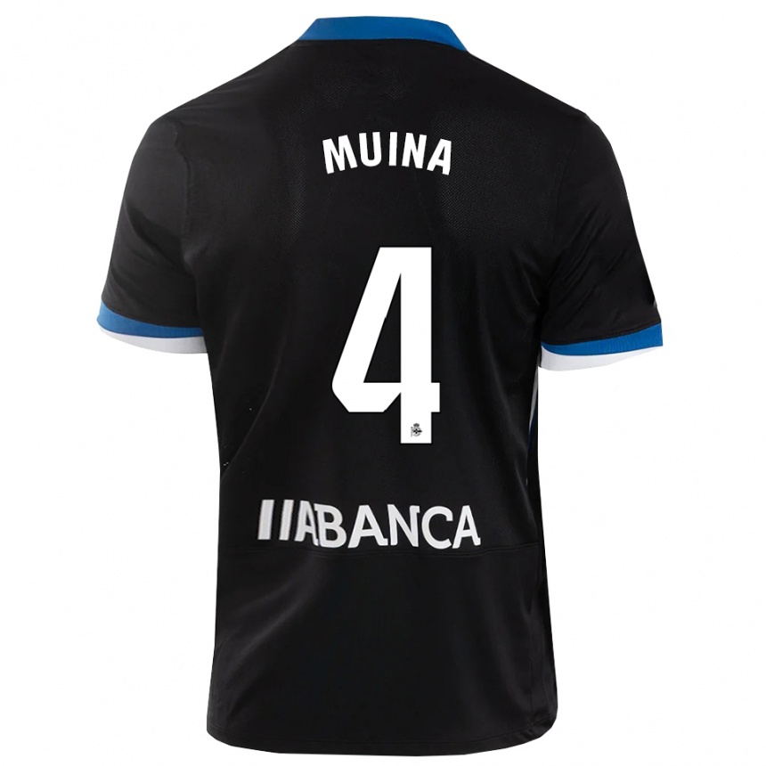 ילדים כדורגל Henar Muiña #4 שחור כחול לבן הרחק ג'רזי 2026/27