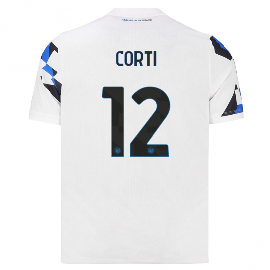 ילדים כדורגל Edoardo Corti #12 לבן אדום כחול הרחק ג'רזי 2026/27