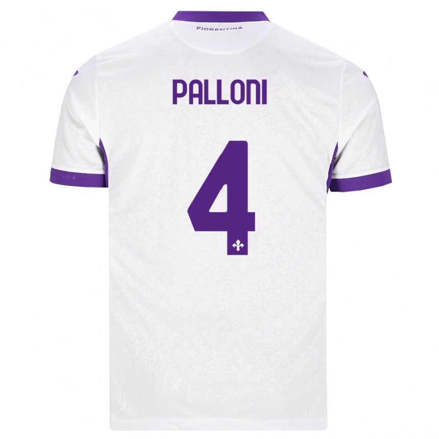 ילדים כדורגל Samuele Palloni #4 לבן סגול הרחק ג'רזי 2026/27
