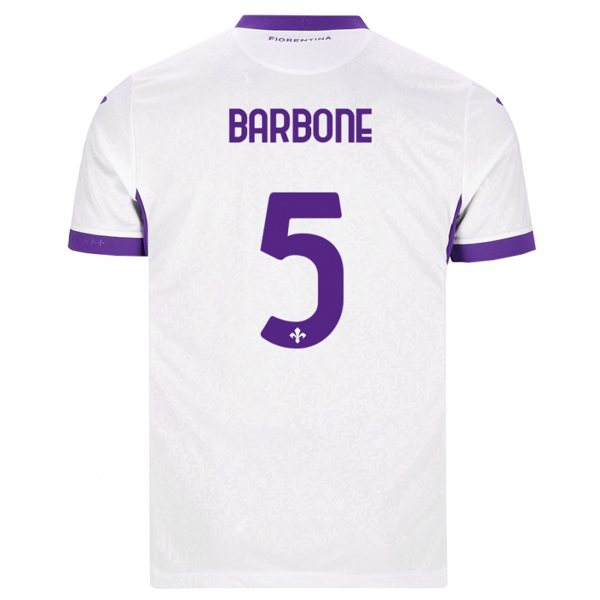 ילדים כדורגל Mattia Barbone #5 לבן סגול הרחק ג'רזי 2026/27