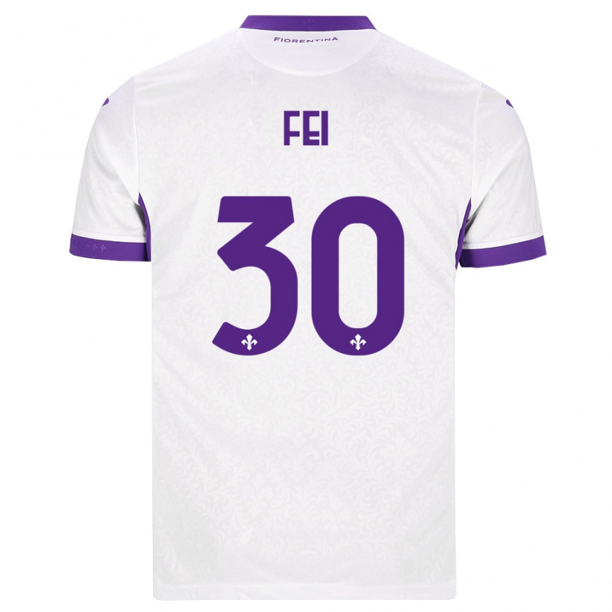 ילדים כדורגל Gianmaria Fei #30 לבן סגול הרחק ג'רזי 2026/27